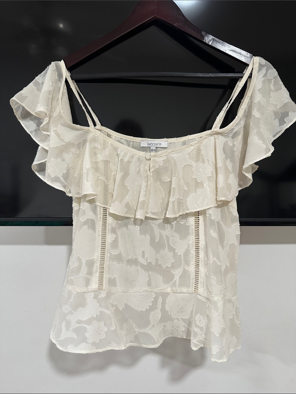 Lucy Paris Cream Floral Off-Shoulder Ruffle Camisole
